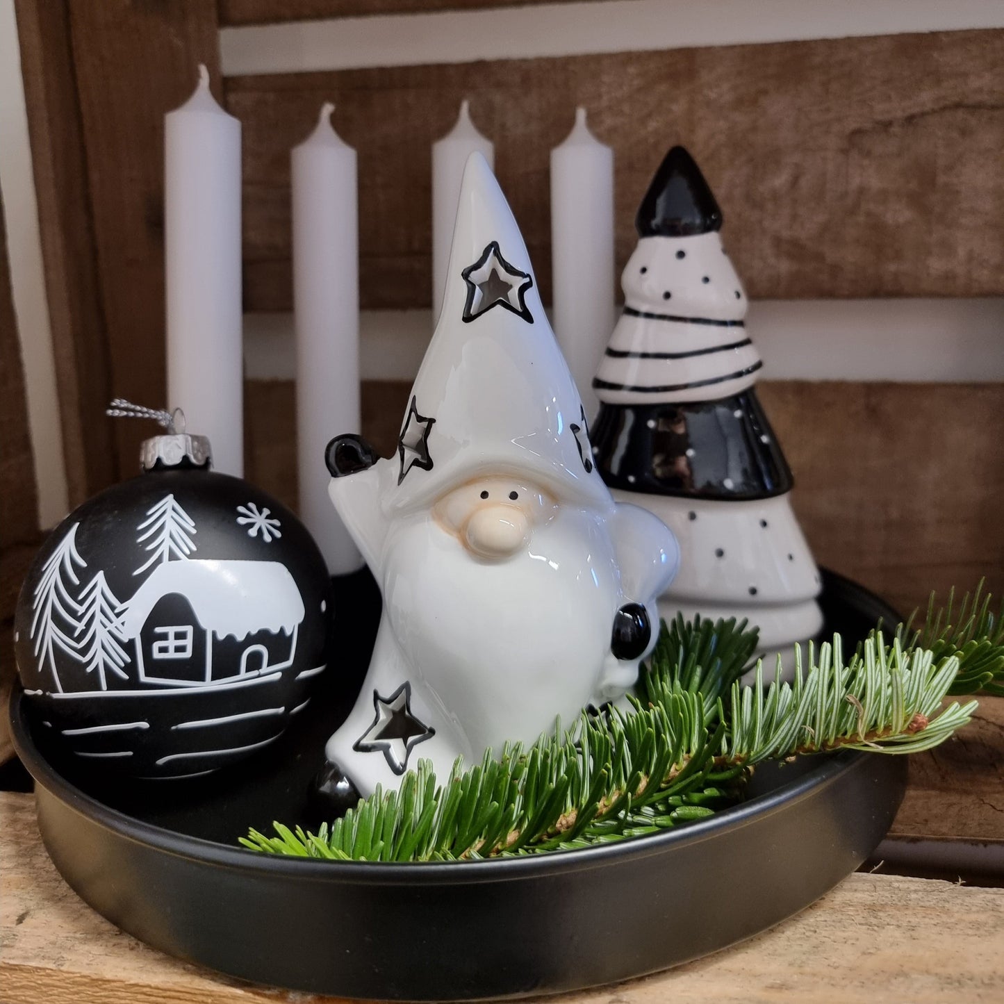 Wichtel schwarz weiss Winterdeko Weihnachtsdeko