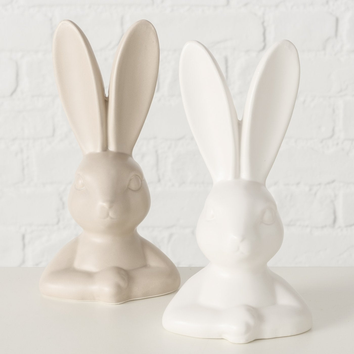 Dekoausteller Hasenkopf aus Keramik in weiß oder beige