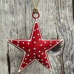 Metall Stern rot lackiert und weiss bemalt
