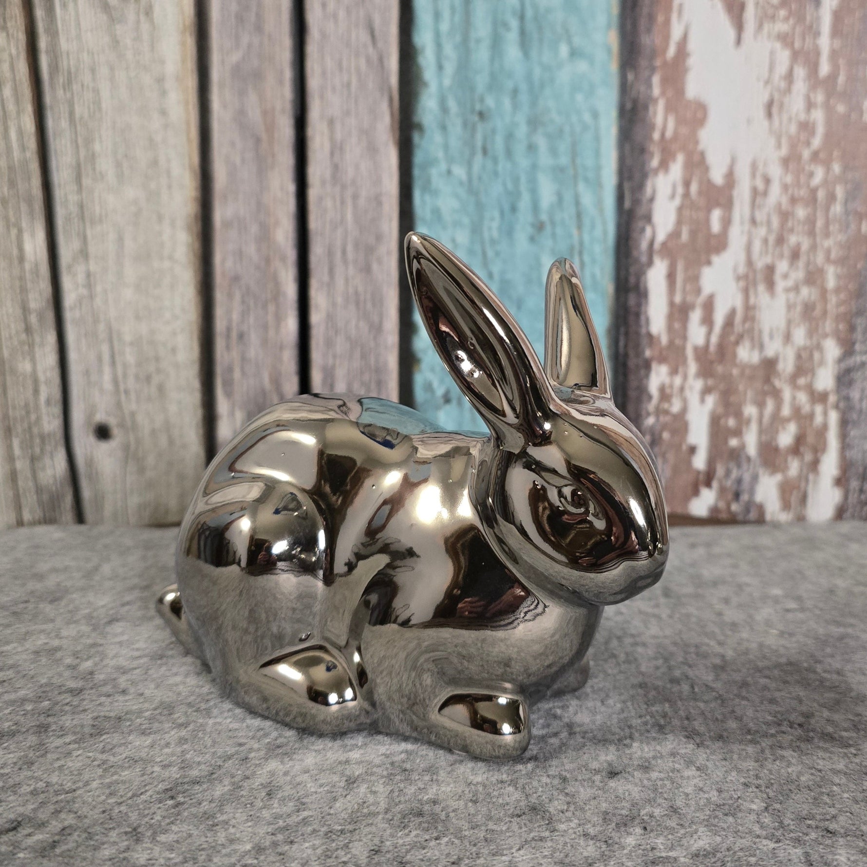 Hasen aus Keramik silber glasiert in 