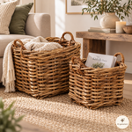 Großer Rattankorb mit Henkeln, natur, 32 x 32 und 45 x 45 cm