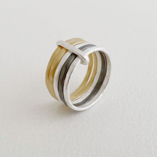 Sophie 5Mix Ring Silber + vergoldet + Ruthenium plattiertes Silber