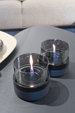 Tenderflame Tischkamin Rosie  10 und 14 aus schwarzem Porzellan mit Rauchglas