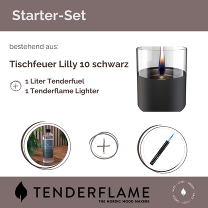 Starterset Lilly 10 schwarz mit Tenderfuel und Lighter