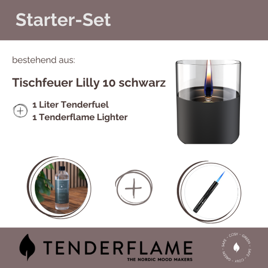 Starterset Lilly 10 schwarz mit Tenderfuel und Lighter