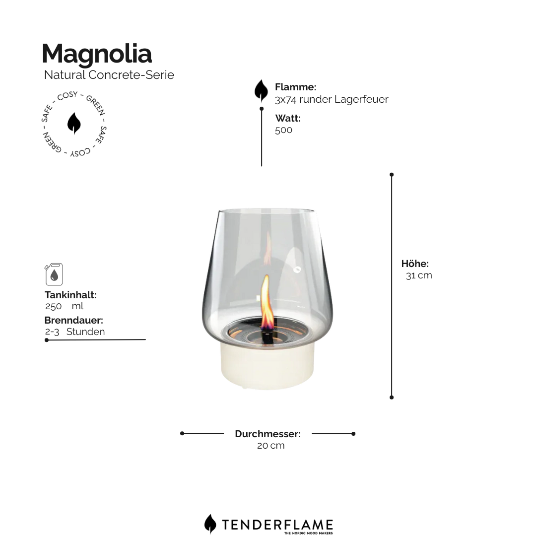 Tischkamin aus Beton mit lebendiger Flamme