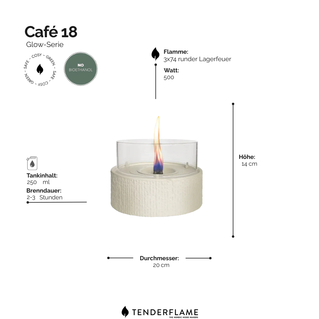 Tischkamin Cafe 18 Glow mit Betonsockel und lebendiger Flamme