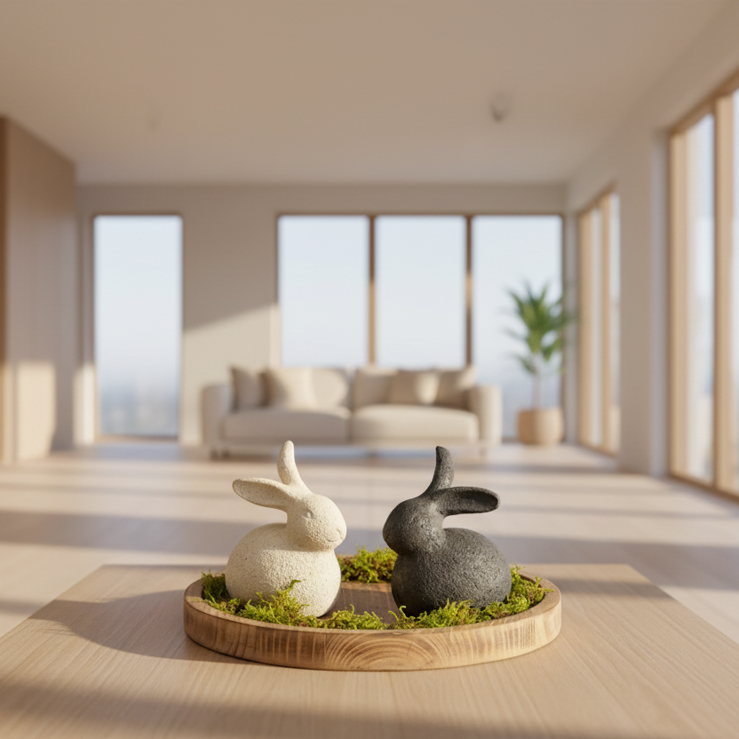 Hase aus Keramik beige, schwarz 2-fach